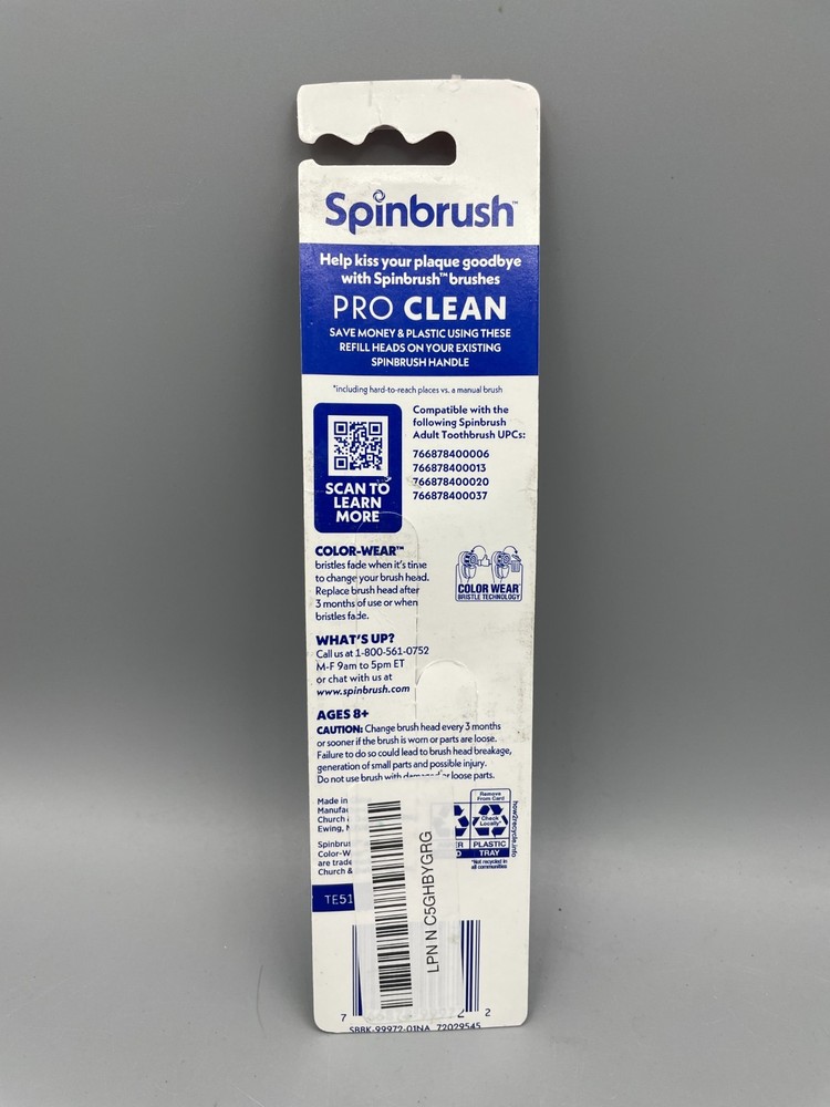 Spinbrush PRO Clean 2 Count Toothbrush Replacement Heads MEDIUM Dual Action