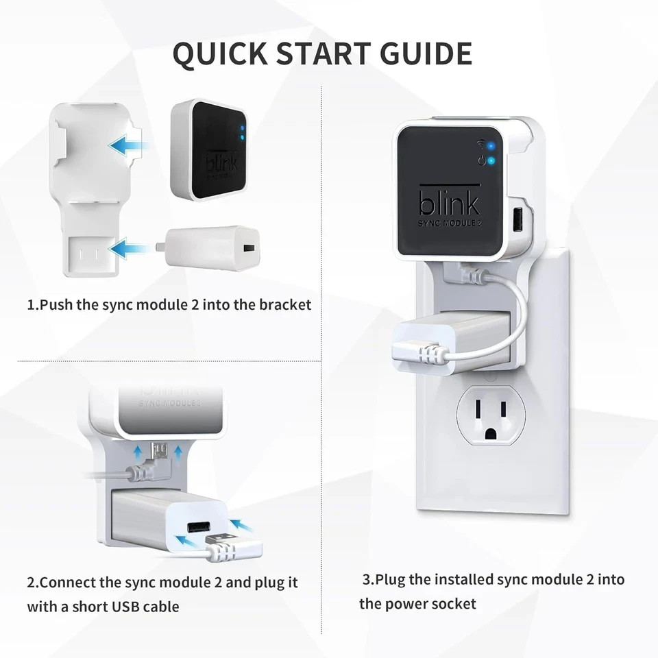Wall Mount for Blink Sync Module 2 with Short Cable - save Space - No Messy Wire