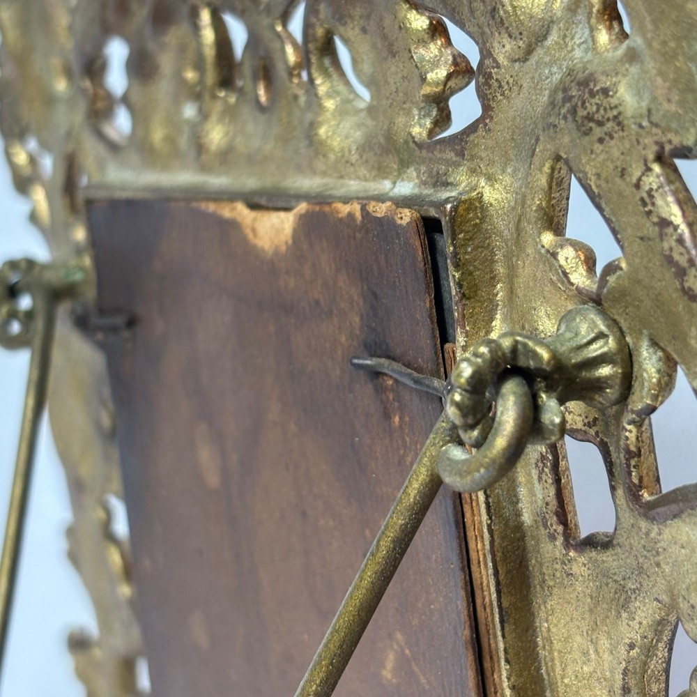Antique Brass Frame Rococo Style Mirror Table Top Bevel Edge Easel Back