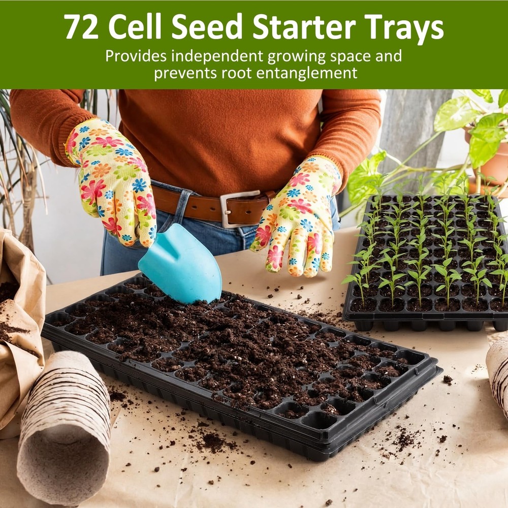 20 Pack Starter Trays, 72 Cell Seedling Trays with 1020 Flat Tray, Deep Plug ...