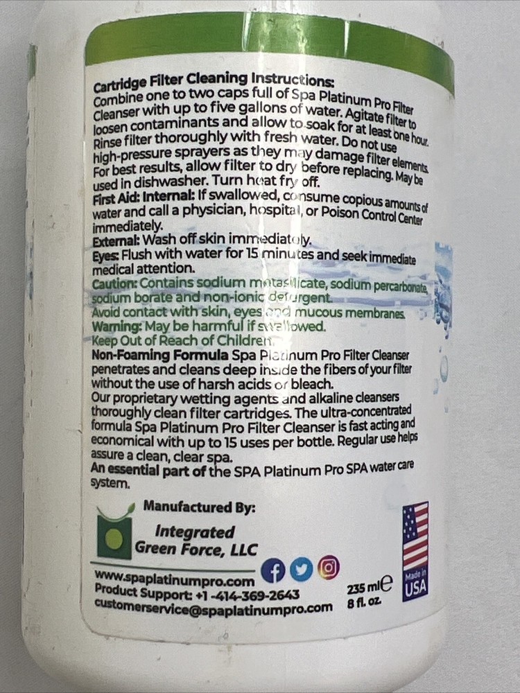 Eco friendly Spa Platinum Pro and Pool Filter cleanser