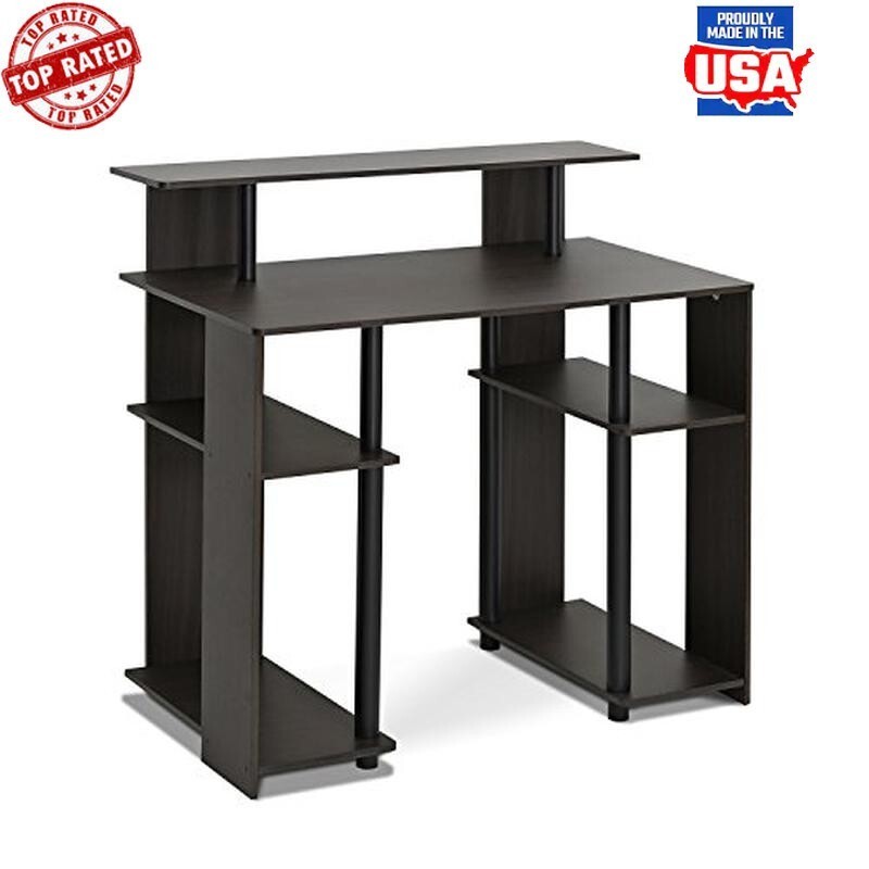 Compact Writing Desk W/ Side Shelves Sturdy Easy Assembly Engineered Wood Indoor