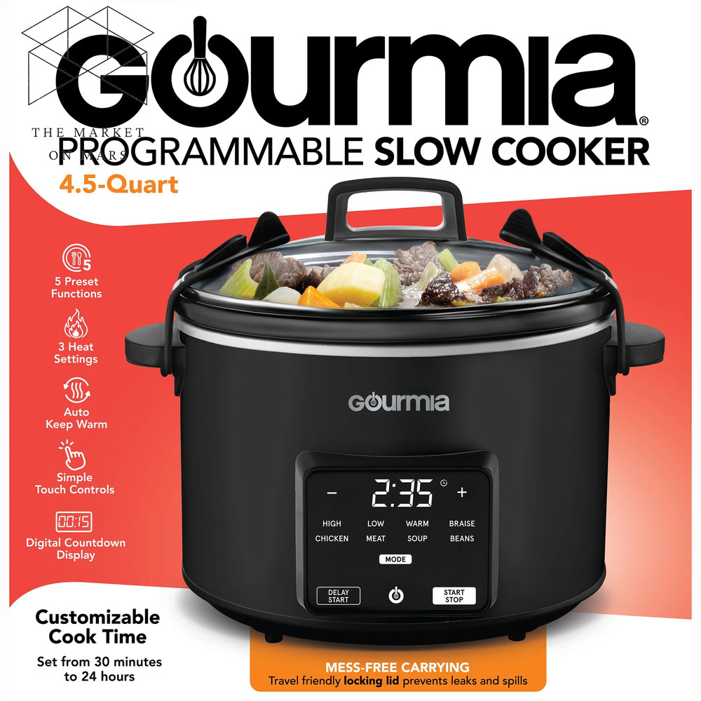Programmable Slow Cooker 4.5 Qt with Digital Controls and Auto Keep Warm, Black