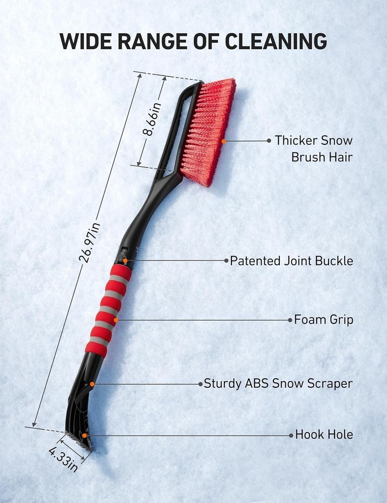 27" Snow Brush & Ice Scraper with Foam Grip - Essential Winter Tool
