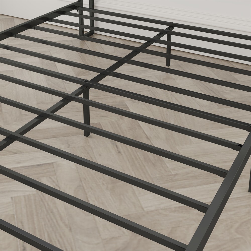 Full Size Bed Frame with Upholstered Headboard Metal Platform Bed w/ Outlet