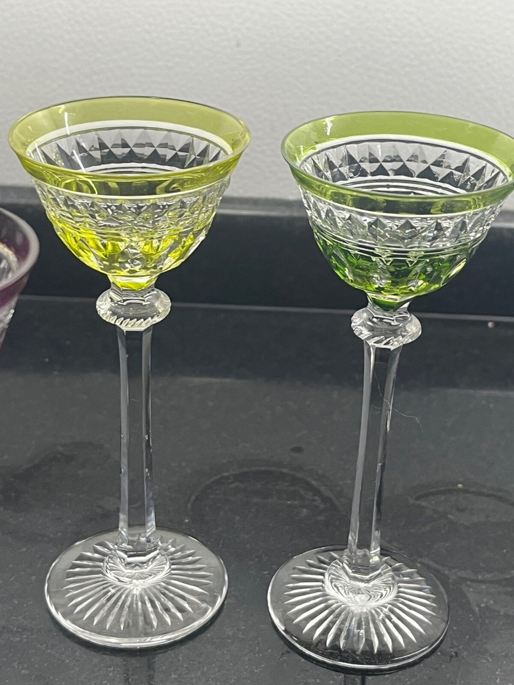 Rare Multi Colored Set Crystal Cut Cordial glasses 4 pieces.