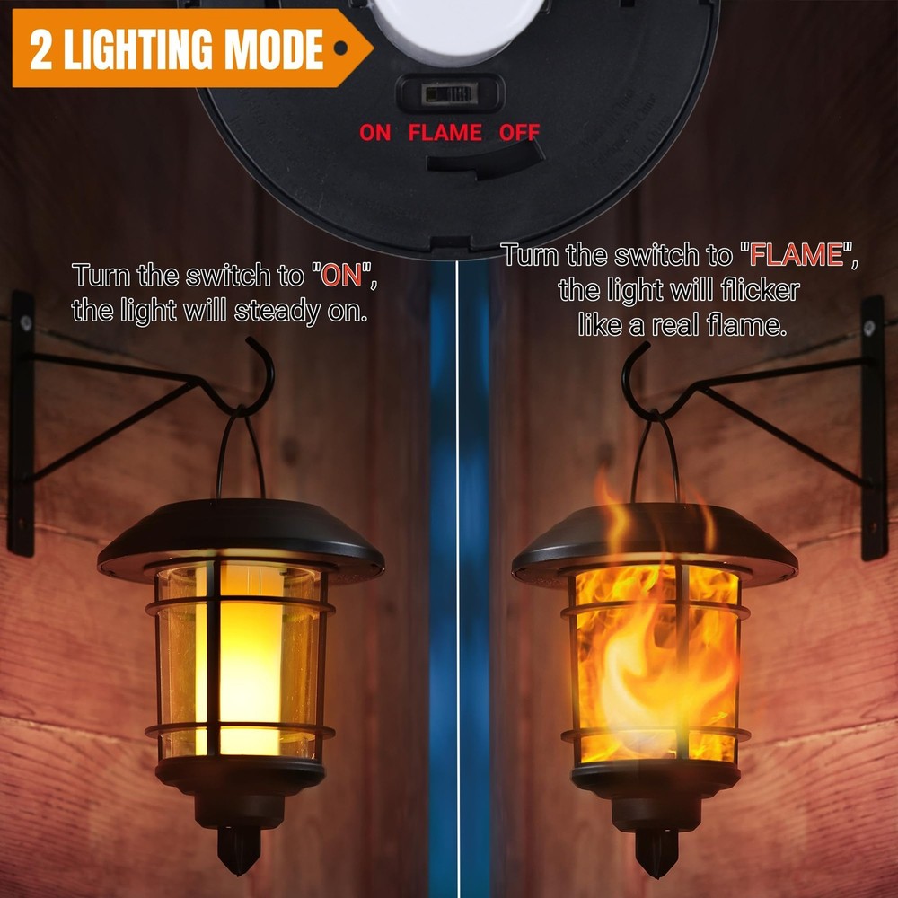 Dynaming 4 Pack Solar Flame Wall Lanterns Outdoor, Solar Powered Wall Mounted Sc