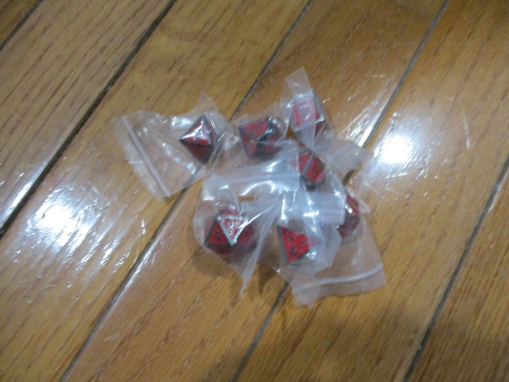 7 Piece Polyhedral Metal Dice Set Blood Red w/Black