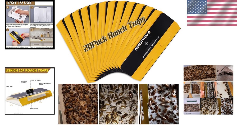 20 Pack Indoor Roach Traps, Glue Traps Safe for Children and Pets