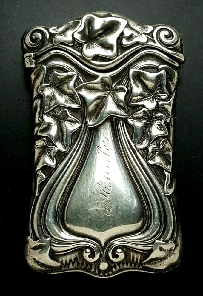 Repousse Sterling Silver WHITING match safe IVY leaf Vesta Box "Miller"