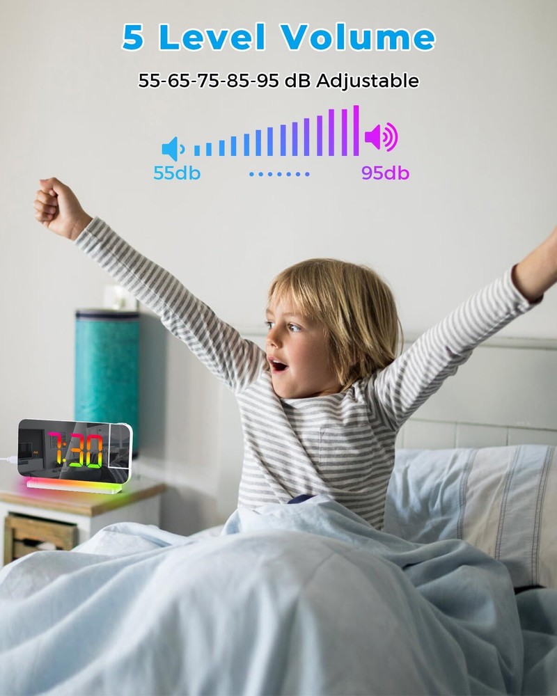 Digital Projection Alarm Clock with Rotatable LED Display and Modern Decor