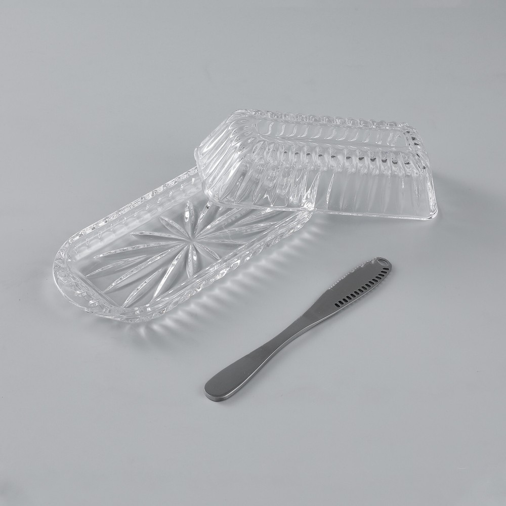 Glass Butter Dish With Knife