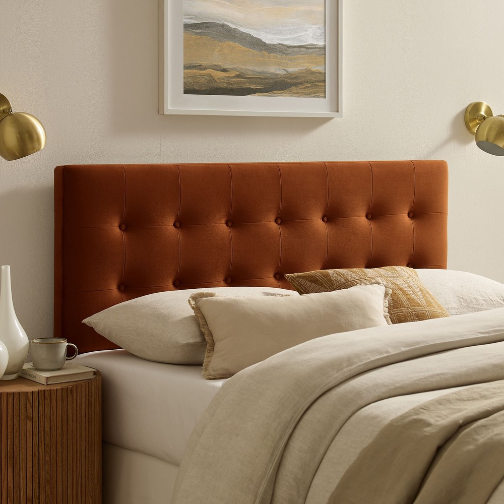 Emily Stain-Resistant Performance Velvet King Size Headboard in Rust