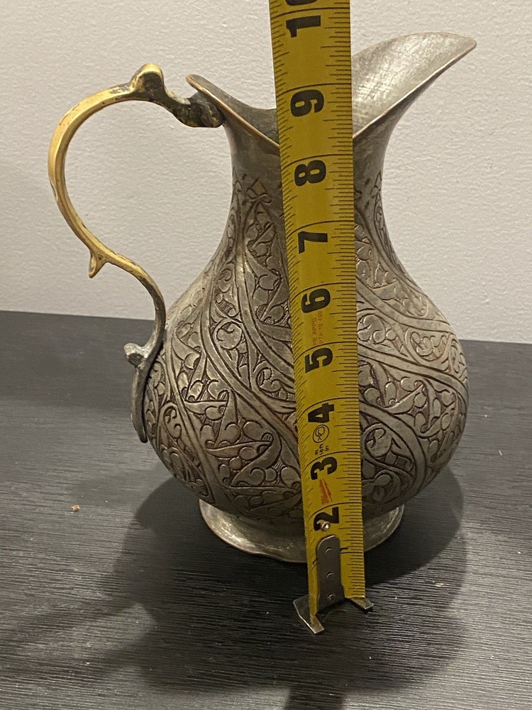 Antique Hand Crafted Etched Copper Tone Middle Eastern Pitcher