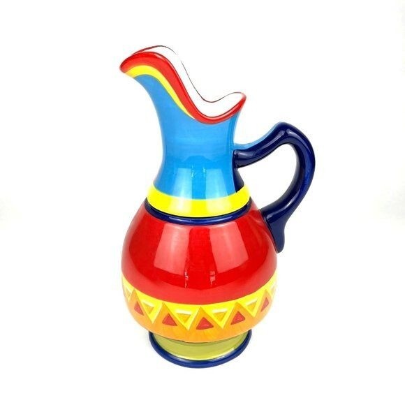 Multicolor Large Ceramic Pitcher Southwestern