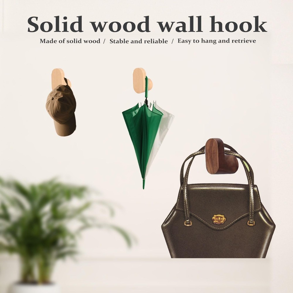 2pcs/Sets Solid Beech Wall Hooks - Rustic Farmhouse Entryway/Bathroom Decor, ...