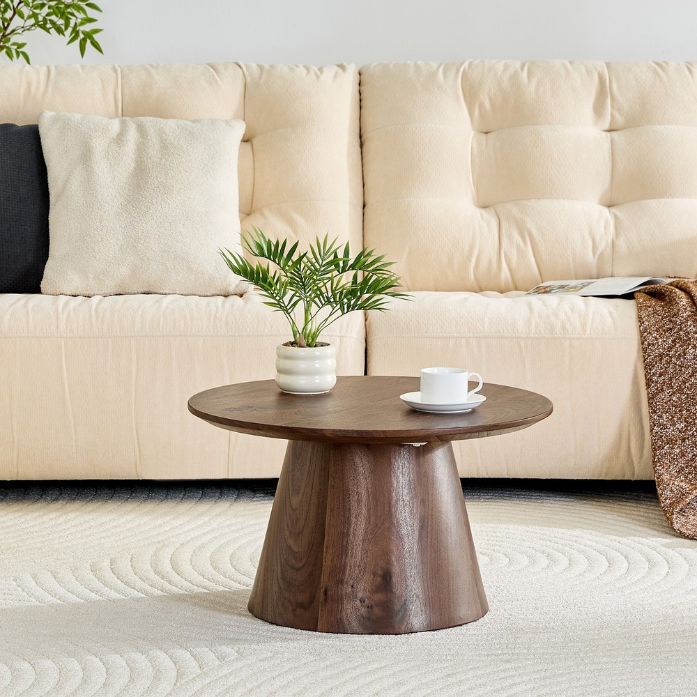 Walnut wood grain medium density fiberboard circular coffee table - diameter 2