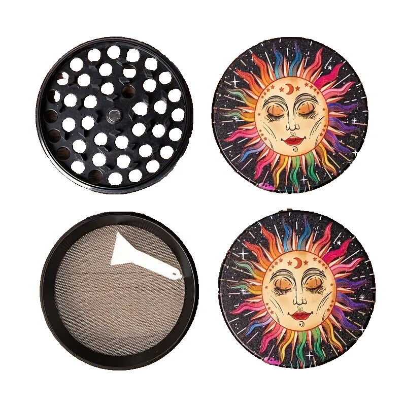 Creative Pattern Sun & Moon Herb Grinder, 2.5 inch, 4-Piece, Storage & Scraper