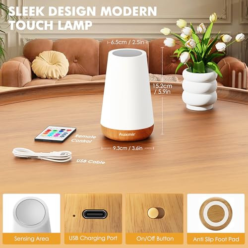 LED Night Light Bedside Lamp Touch and Remote Control Dimmable A - Light Brown
