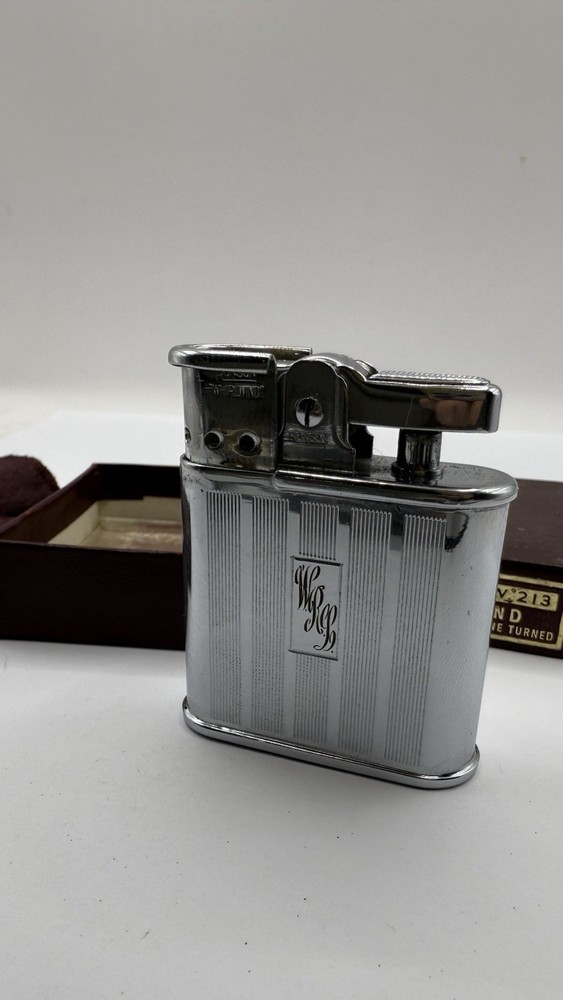 Vintage Ronson Whirlwind W213,Chromium Engine Turned,Original Box,Mint Condition