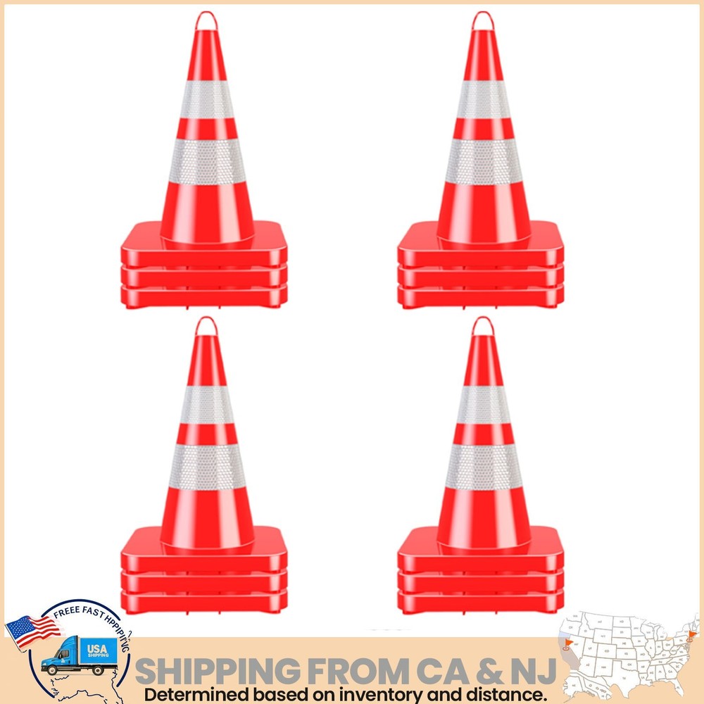 Traffic Cone 12 Pack Safety Cone 27" PVC Construction Cones Reflective Collar