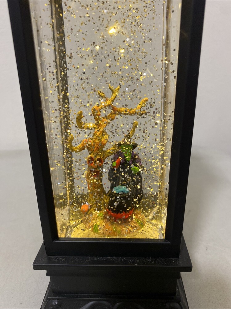 Halloween Snow Globe Lantern with Timer Water Lighted Witch With Cauldron WORKS