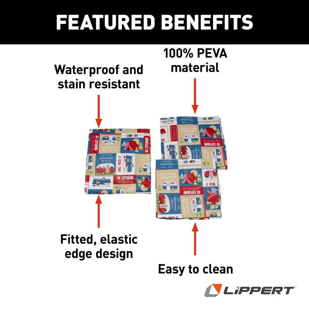 Lippert Vinyl Tablecloth with Bench Covers - Camping Patchwork #2022107835