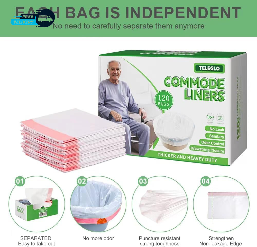 Commode Liners 120PCS Bedside Commode Liners Disposable-Portable Toilet