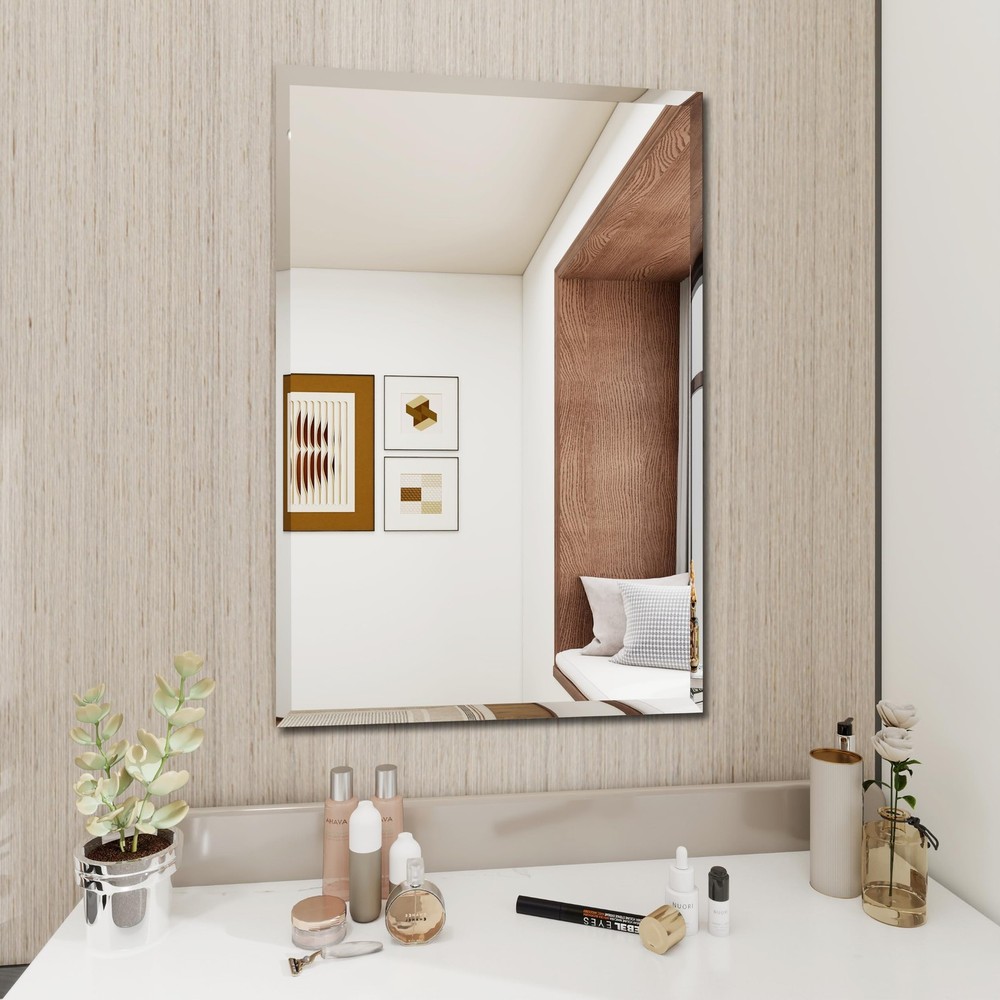 Rectangular Beveled Bathroom Mirrors, 16X24 inch Square Frameless Mirror, Rec