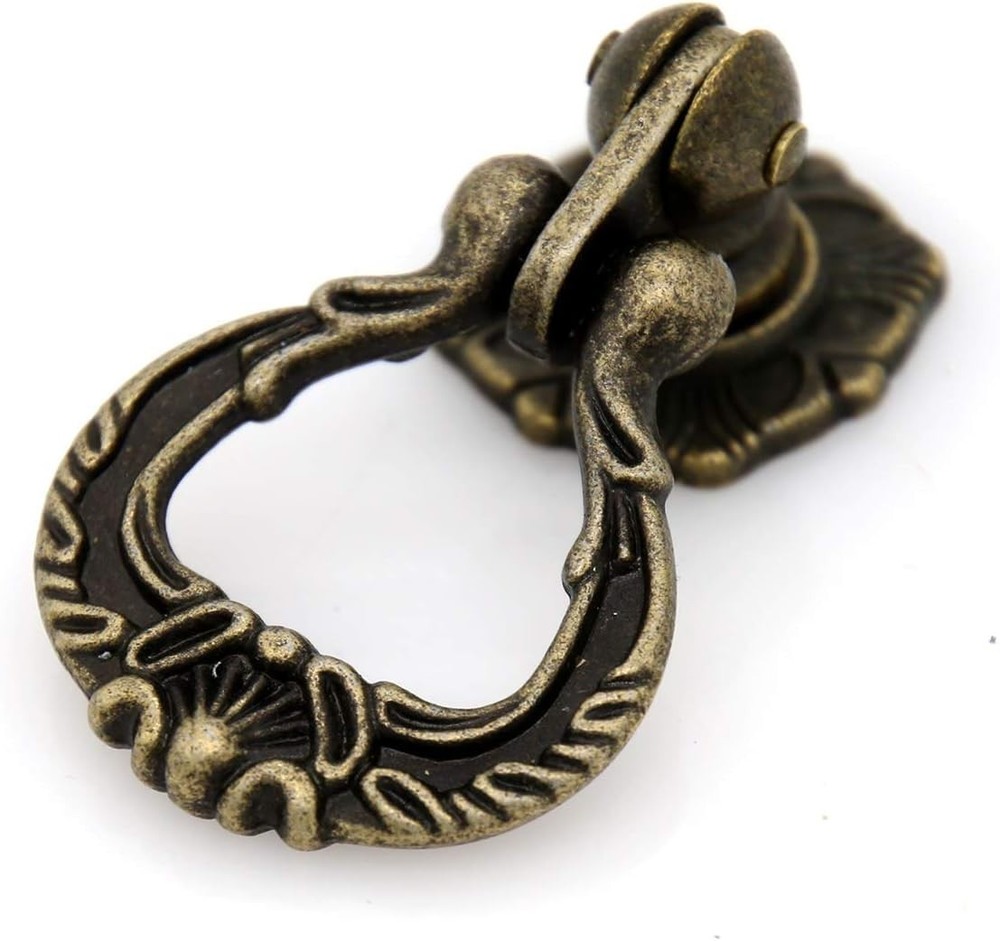 4 PCs Vintage Antique Brass Pendant Ring Pulls Drop Handles Knobs with Single
