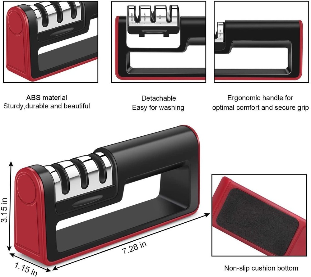 Knife Sharpener Professional Ceramic Tungsten Kitchen Sharpening System 3 Stage