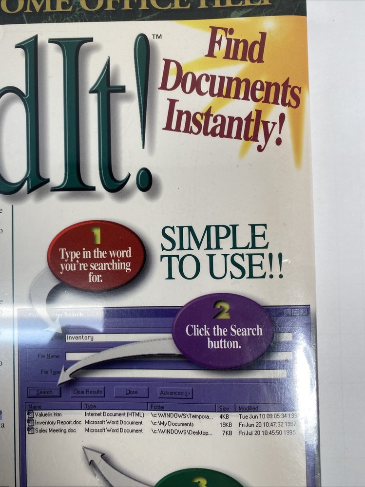 FindIt! Rom Tech Software Home Office Help Windows 95 Find Documents PC Vintage