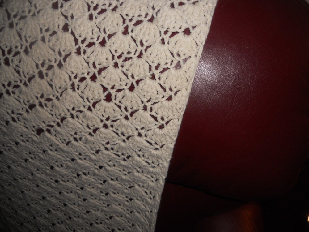 Crochet Cream Diamond Pattern Afghan Blanket 75" x 75"