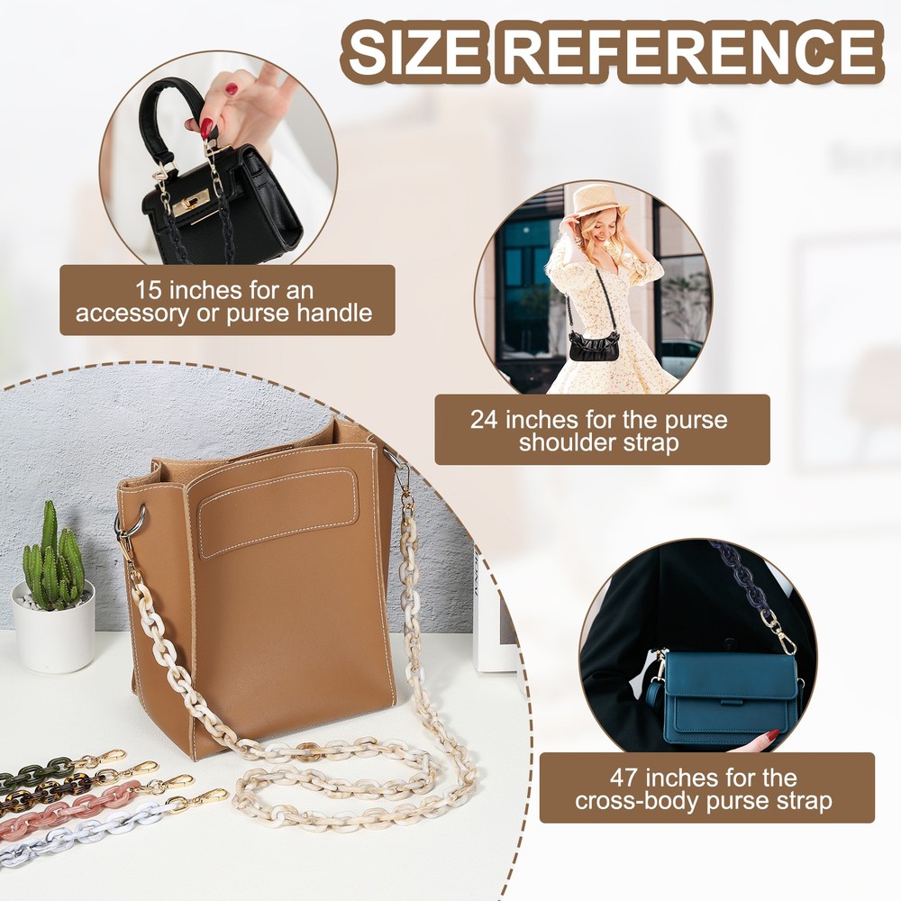 24" Acrylic Chain Purse Strap Replacement Luxury Handbag Strap Black