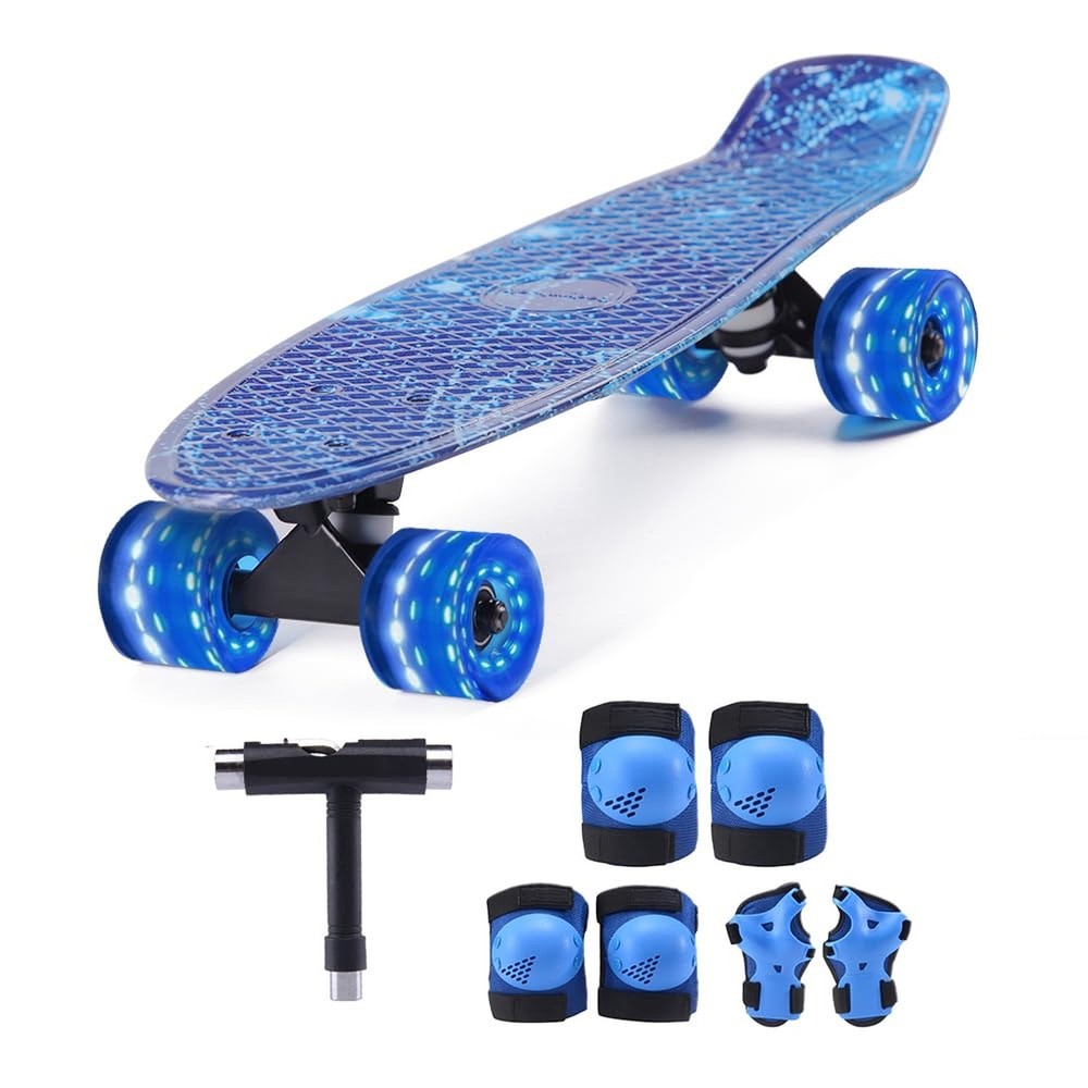 Kids Skateboard Set with Light-Up Wheels–Complete Beginner Kit Includes Fu