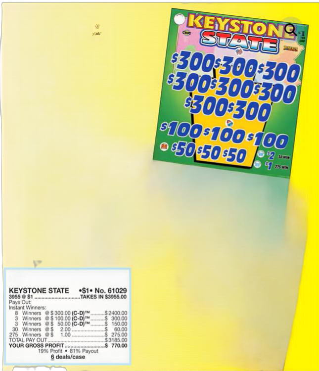 Pull Tab Tickets - Chips - Game - Keystone State - 3,955 ct