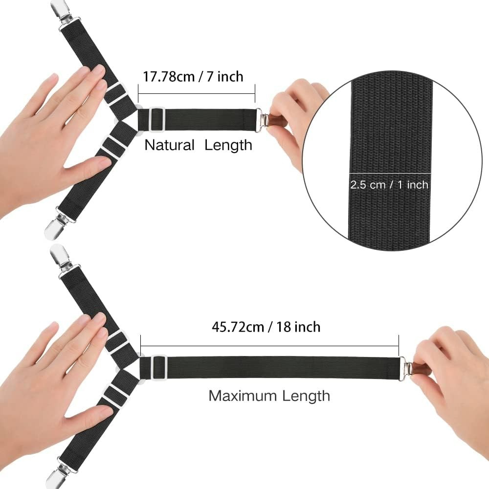 Triangle Design Adjustable Fitted Sheet Straps - 8 Piece Black Straps Set