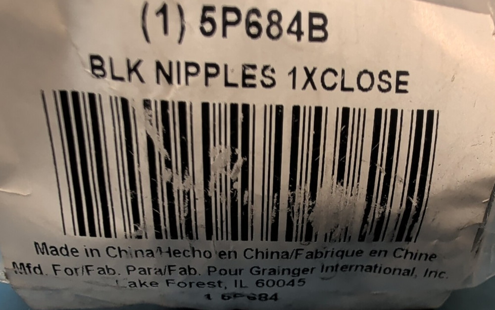 SP684B BLK PIPE 1" CLOSE NIPPLE