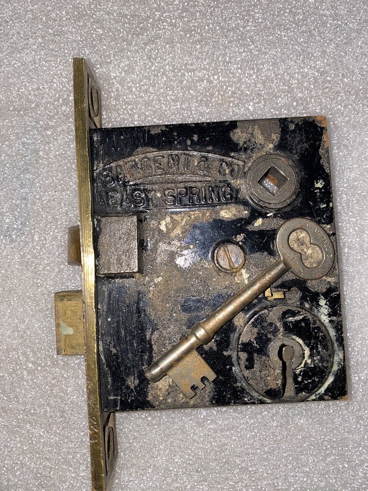 Antique Reading Windsor Polished Brass Mortise Lock & Skeleton Key