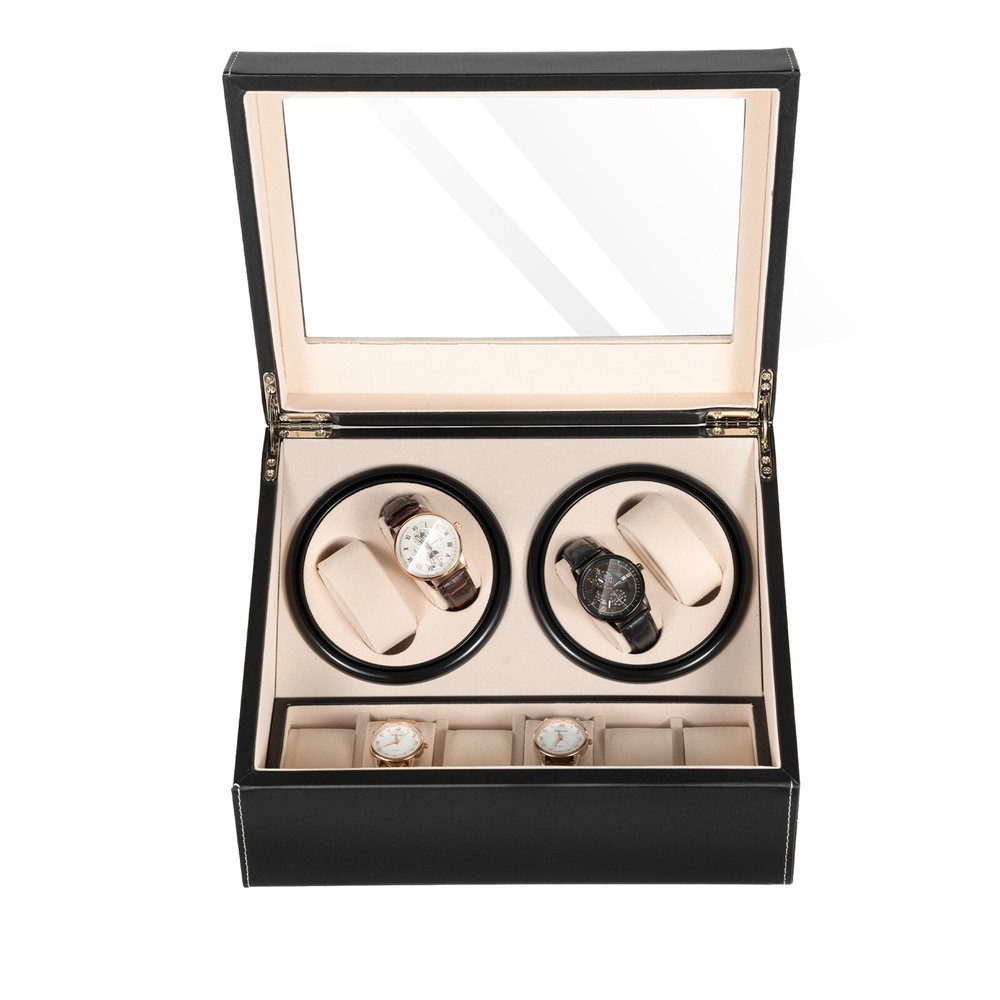 4+6 Luxury Automatic Rotation Watch Winder PU Leather Storage Case Display Box