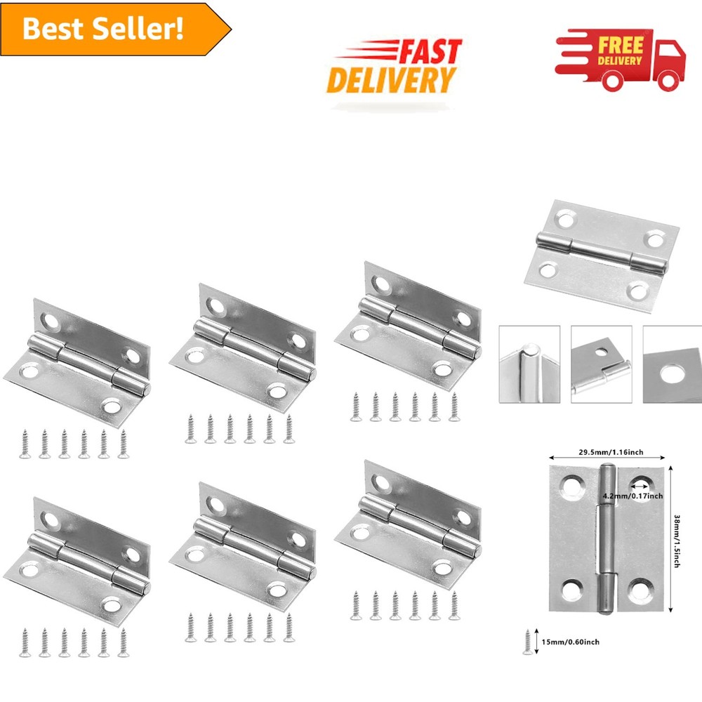 Durable 1.5" Mini Hinges - 6-Pack Rust-Resistant Craft & Cabinet Hinges