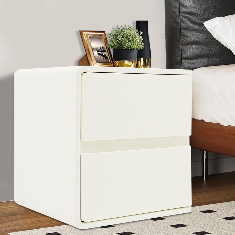 2-Drawer Minimalist Bedside Table, Nightstand with Microfibre Leather Wrap