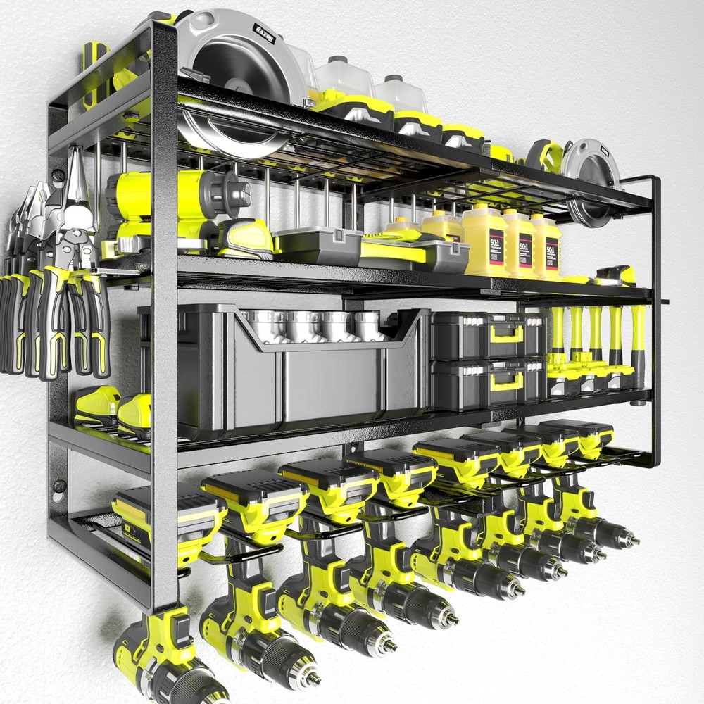 Heavy Duty Power Tool Organizer with Drill Holder Wall Mount & Tool Storage