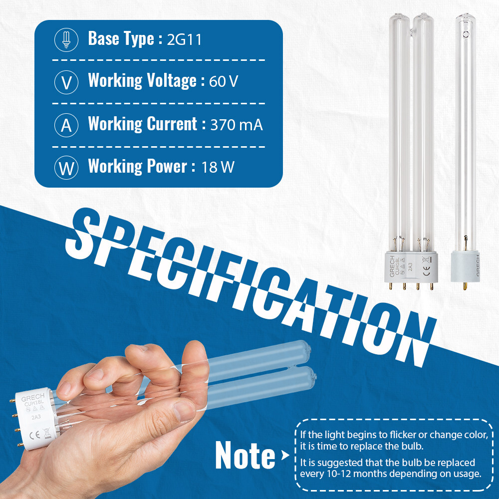 Oxyful 18W UV Ultraviolet 2G11-4 Pin Base Algae Bacteria Clarifier Bulb