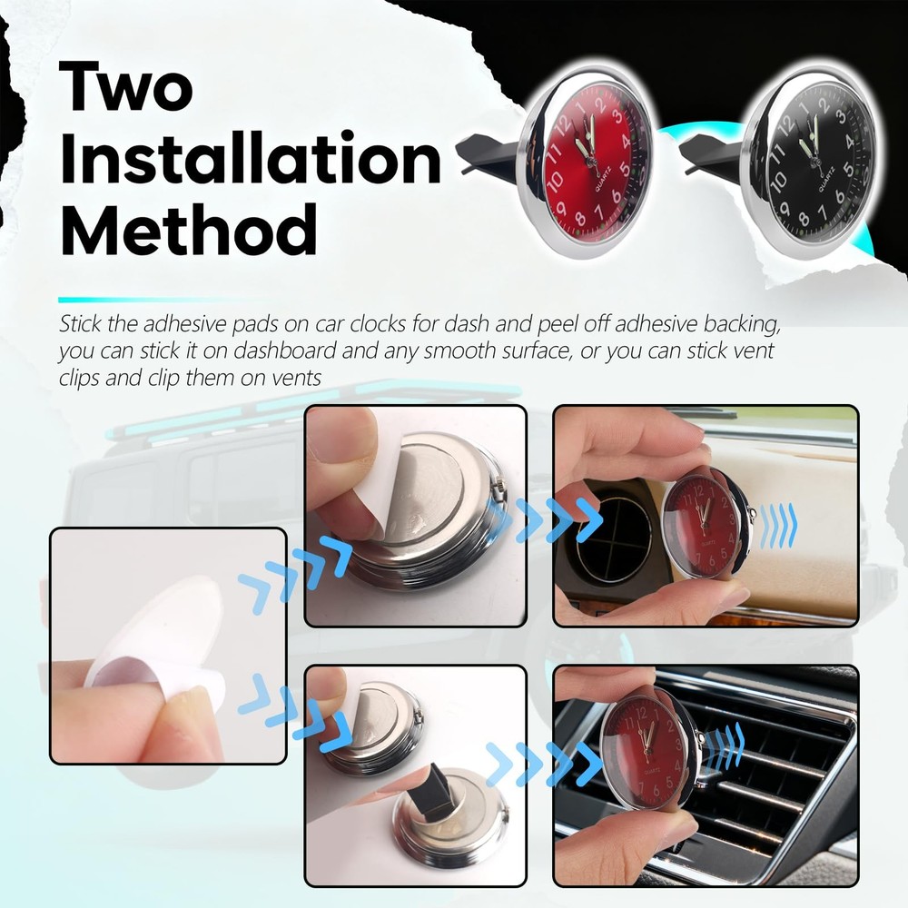 2 Pcs Analog Car Clocks Stick On Dashboard Clock Mini Auto Tiny Watch