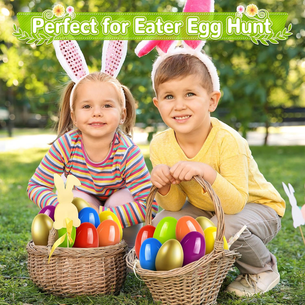 120PCS 3.5 inch Plastic Easter Eggs Plus 8 Golden Easter Eggs, Empty Easter Eggs