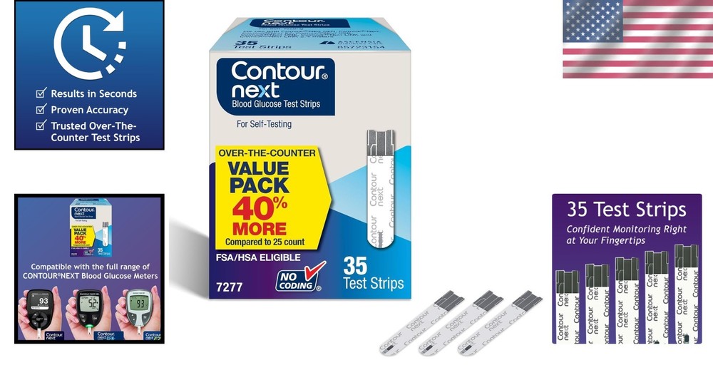 Accurate 35 Count Blood Glucose Strips - No Coding & Second-Chance Sampling
