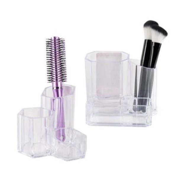 Multi Section Clear Acrylic Cosmetic Organizer 4 Pc Bundle Makeup Brushes