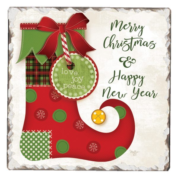 Christmas Stocking Love Joy Peace Single Absorbent Stoneware Coaster