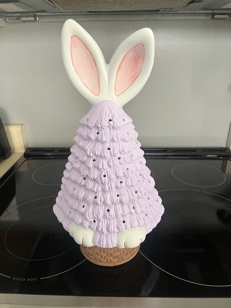 Clay Magic Ceramic Bunny Easter, Hand Painted ,15 In,puck Battery Light